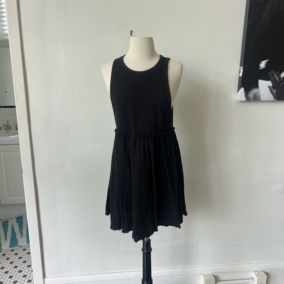 Black Muscle Sleeve Cotton Mini Dress Size Small - Picture 2 of 5